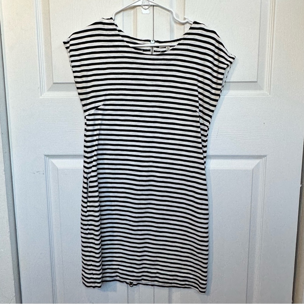 Madewell Black White Zipline Striped Back Zip T-Shirt Dress XS EUC